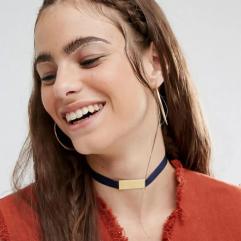 Fashion Denim Fabric Geometric Cube Decor Choker Necklace
