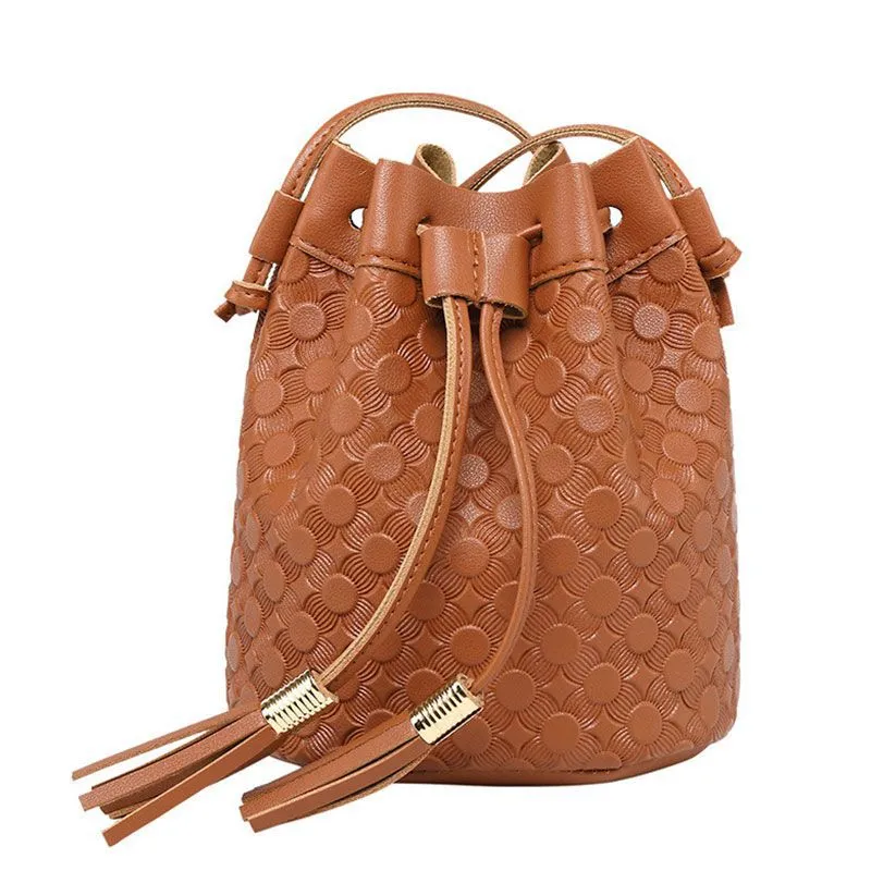 Sweet Lady Tassels Decor Embossed Crossbody Bucket Bag
