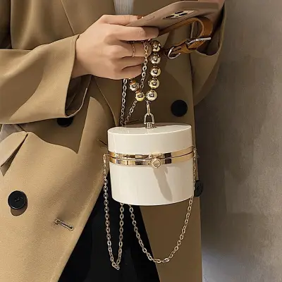 Women Creative Ball Chain Handle Acrylic Mini Round Bag