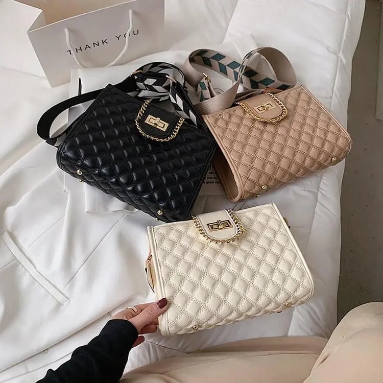 Women Edgy Diamond Grid Adjustable PU Crossbody Shoulder Bag