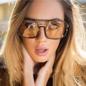 Retro Square Big Frame Flat Sunglasses